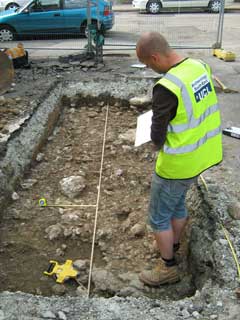 Recording archaeological features during a watching brief in Maidstone, Kent